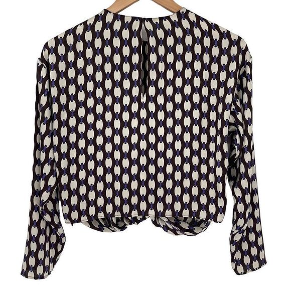 Zara Long Sleeve Twist Front Cropped Blouse Brown Cream Purple Women XS - Picture 3 of 6